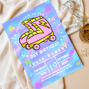 Invitation dessin craie Rouleau Patinage neige Anniversaire r