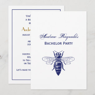 Invitation Dessin d'abeille de la reine vintage en bleu