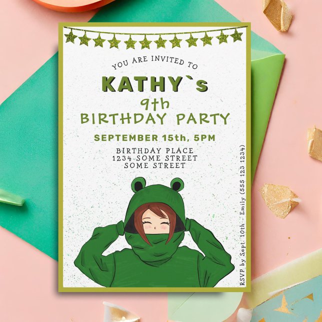 Invitation Dessin d'anniversaire d'une fille mignonne avec un (Créateur téléchargé)