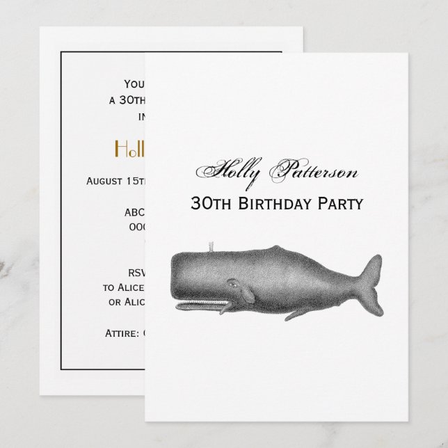 Invitation Dessin de baleine d'époque du 19ème siècle (Devant / Derrière)