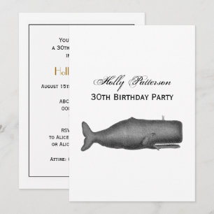 Invitation Dessin de baleine vintage du 19e siècle N