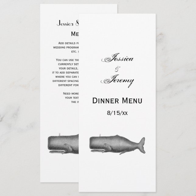 Invitation Dessin de baleines vintage du 19e siècle (Devant / Derrière)