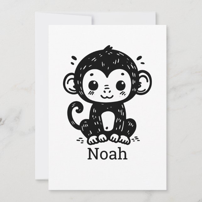 Invitation Dessin de bébé singe mignon - Art kawaii pour la n (Devant)