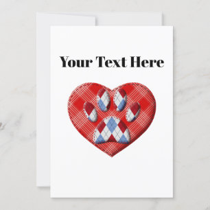 Invitation Dessin De Chien Empreinte de patte Et De Coeur Rou