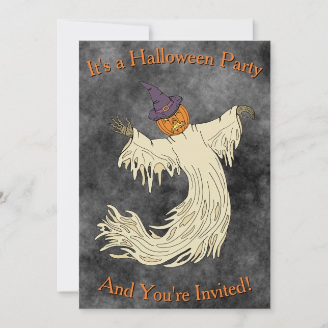 Invitation Dessin de Halloween Fantôme à Tête de Citrouille (Devant)