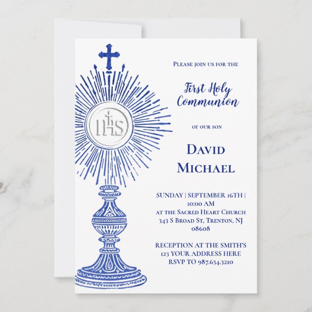 Invitation dessin de la monstrance bleue | Première Sainte Co (Devant)
