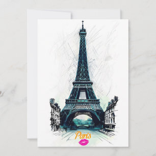 Invitation Dessin de la Tour Eiffel, Impression de dessin au