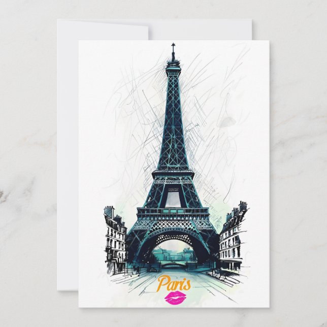 Invitation Dessin de la Tour Eiffel, Impression de dessin au  (Devant)
