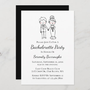 Invitation Dessin de mariée Groom Black Bachelorette Party