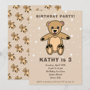 Invitation Dessin de nounours mignon beige pour garçon ou fil