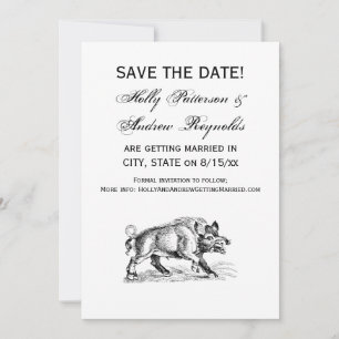 Invitation Dessin de sanglier sauvage vintage NB #2