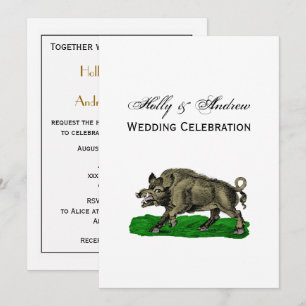 Invitation Dessin de sanglier sauvage vintage NB #3C