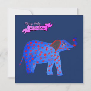 Invitation Dessin d'éléphant bleu Chien de taureau