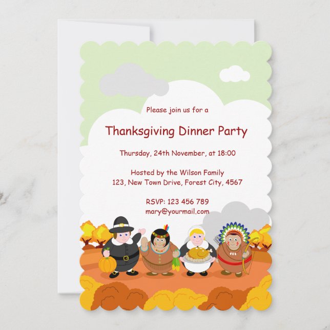 Invitation Dessin des Pères Pèlerins et des Indiens américain (Devant)