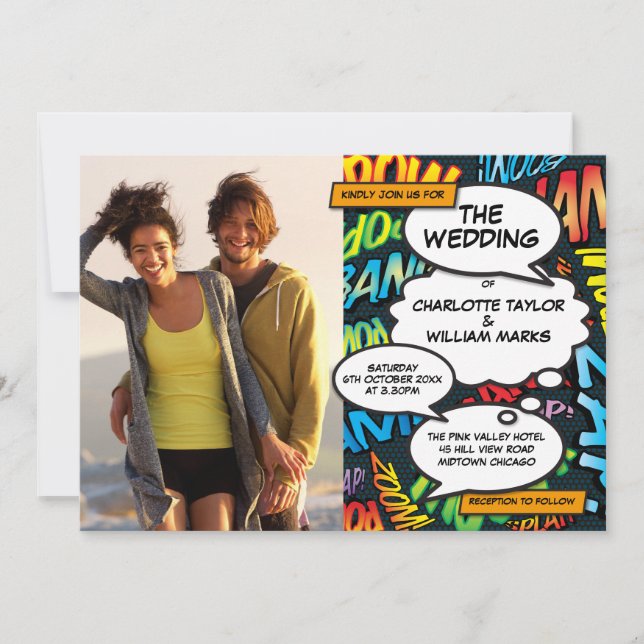 Invitation Dessin Dessin Moderne Photo Tout En Mariage (Devant)