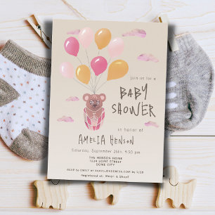 Invitation Dessin d'ours en peluche avec ballons Shower pour 