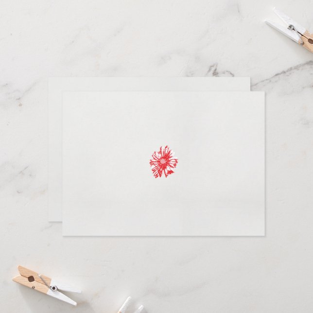 Invitation dessin d'une fleur rouge sur un arrière - plan bla (Devant/Arrière en situation)