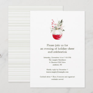 Invitation Dessin élégant à l'aquarelle Rouge Vacances de Noë