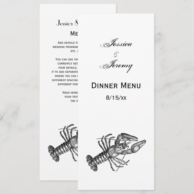 Invitation Dessin Homard Vintage #1 (Devant / Derrière)