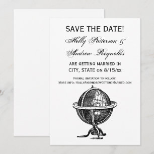 Invitation Dessin lithographique d'un globe terrestre vintage