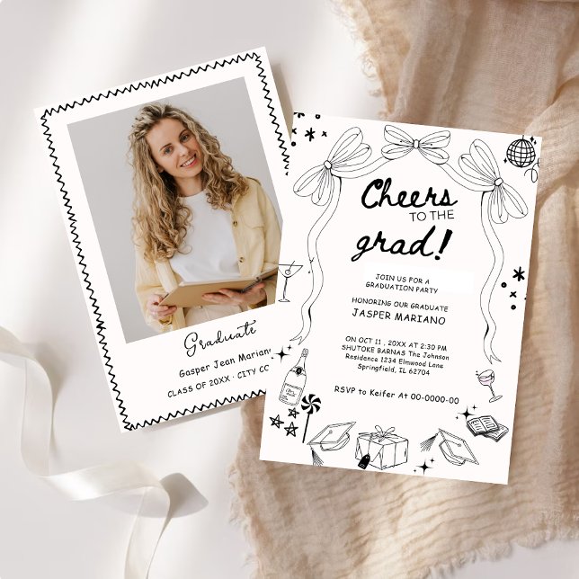 Invitation Dessin main Doodles Whimsical Graduation Party (Créateur téléchargé)