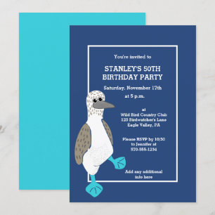 Invitation Dessin personnalisé Bleu Pied Booby Party