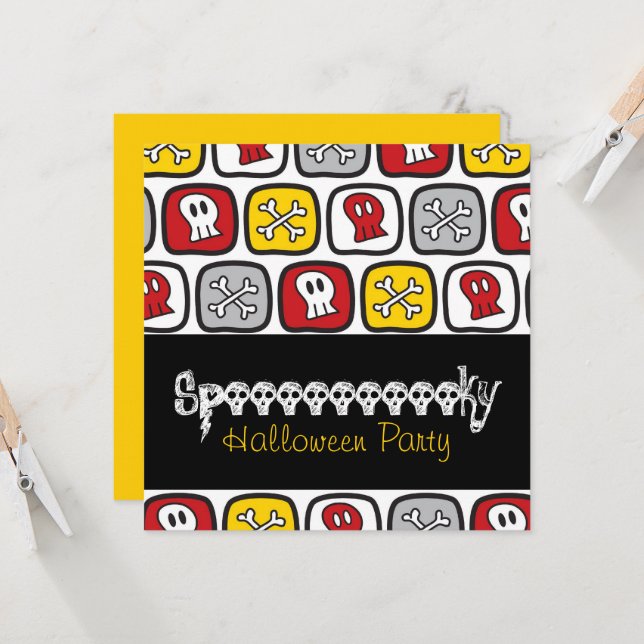 Invitation Dessin Skulls & Bones Fun Kid's Halloween Party (Devant/Arrière en situation)