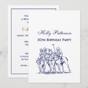 Invitation Dessin stylisé vintage de match de polo #1 Bleu