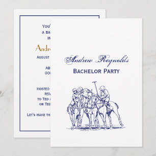 Invitation Dessin stylisé vintage de match de polo #1 Bleu