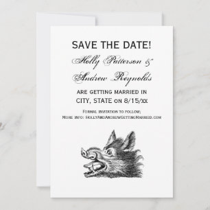 Invitation Dessin tête de sanglier vintage en noir et blanc