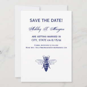 Invitation Dessin vintage de reine abeille en bleu
