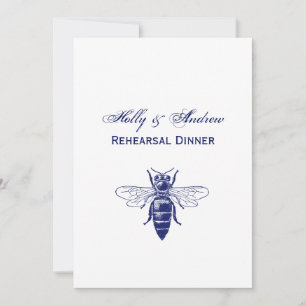 Invitation Dessin vintage de reine abeille en bleu