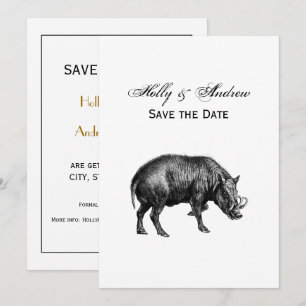 Invitation Dessin vintage de sanglier en noir et blanc