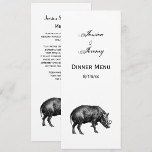 Invitation Dessin vintage de sanglier en noir et blanc