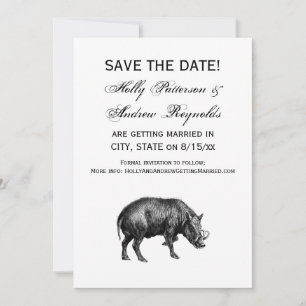 Invitation Dessin vintage de sanglier en noir et blanc