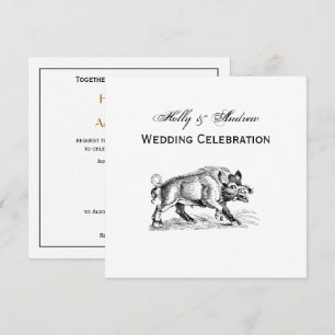 Invitation Dessin vintage de sanglier en noir et blanc #2