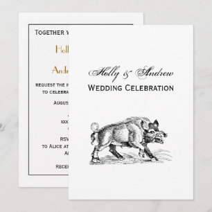 Invitation Dessin vintage de sanglier en noir et blanc #2
