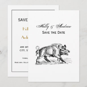 Invitation Dessin vintage de sanglier en noir et blanc #2