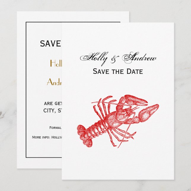 Invitation Dessin Vintage Red Lobster #1 (Devant / Derrière)