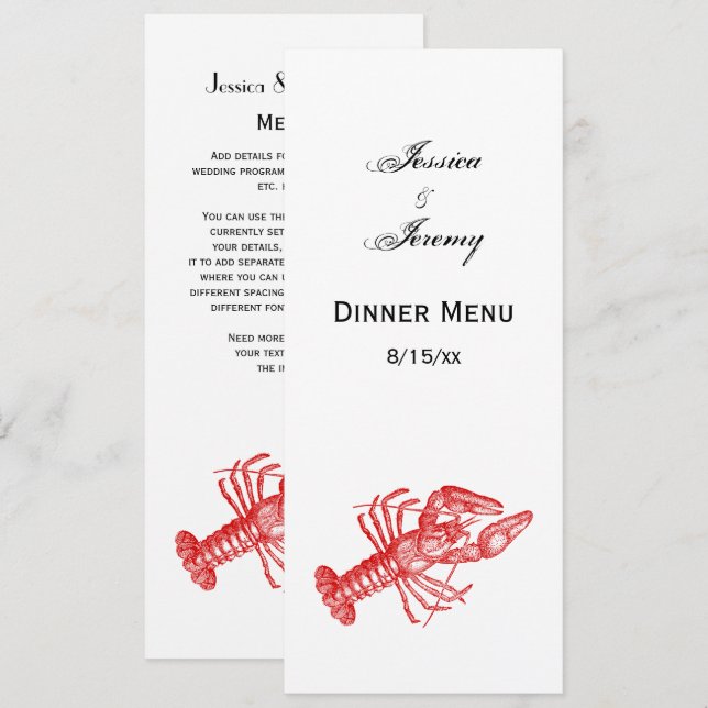 Invitation Dessin Vintage Red Lobster #1 (Devant / Derrière)