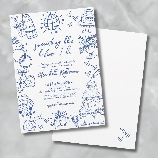 Invitation Dessine quelque chose de bleu avant que je le fass (Drawn Something Blue Before I Do Bridal Shower Invitation)