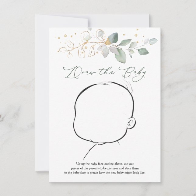 Invitation Dessinez le jeu de Baby shower Baby Greenery (Devant)