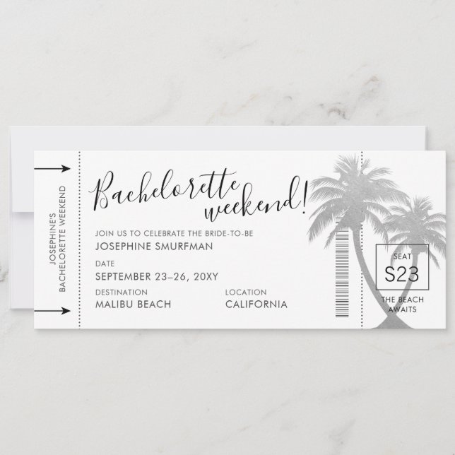 Invitation Destination Bachelorette Beach Trip Boarding Pass (Devant)