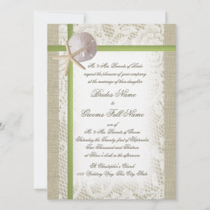 Invitation Destination Beach Burlap et Mariage de dentelle