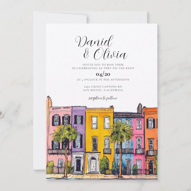 Invitation Destination de mariage à l'aquarelle de Charleston (Devant)