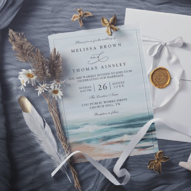 Invitation Destination de mariage élégant moderne plage océan (Créateur téléchargé)