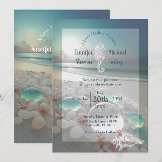 Invitation Destination de mariage élégante Verre de mer (Devant / Derrière)