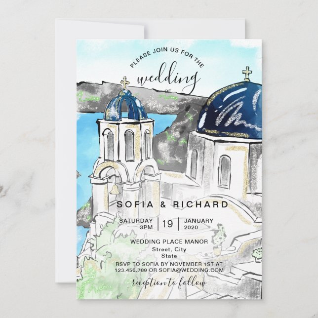 Invitation Destination de mariage moderne île grecque Skiatho (Devant)
