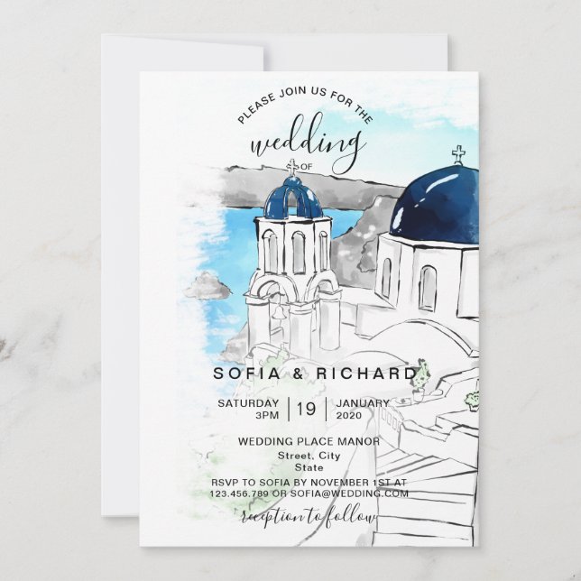 Invitation Destination de mariage moderne île grecque Skiatho (Devant)