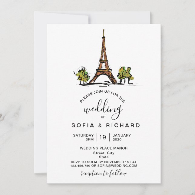Invitation Destination de mariage moderne Paris Tour Eiffel (Devant)